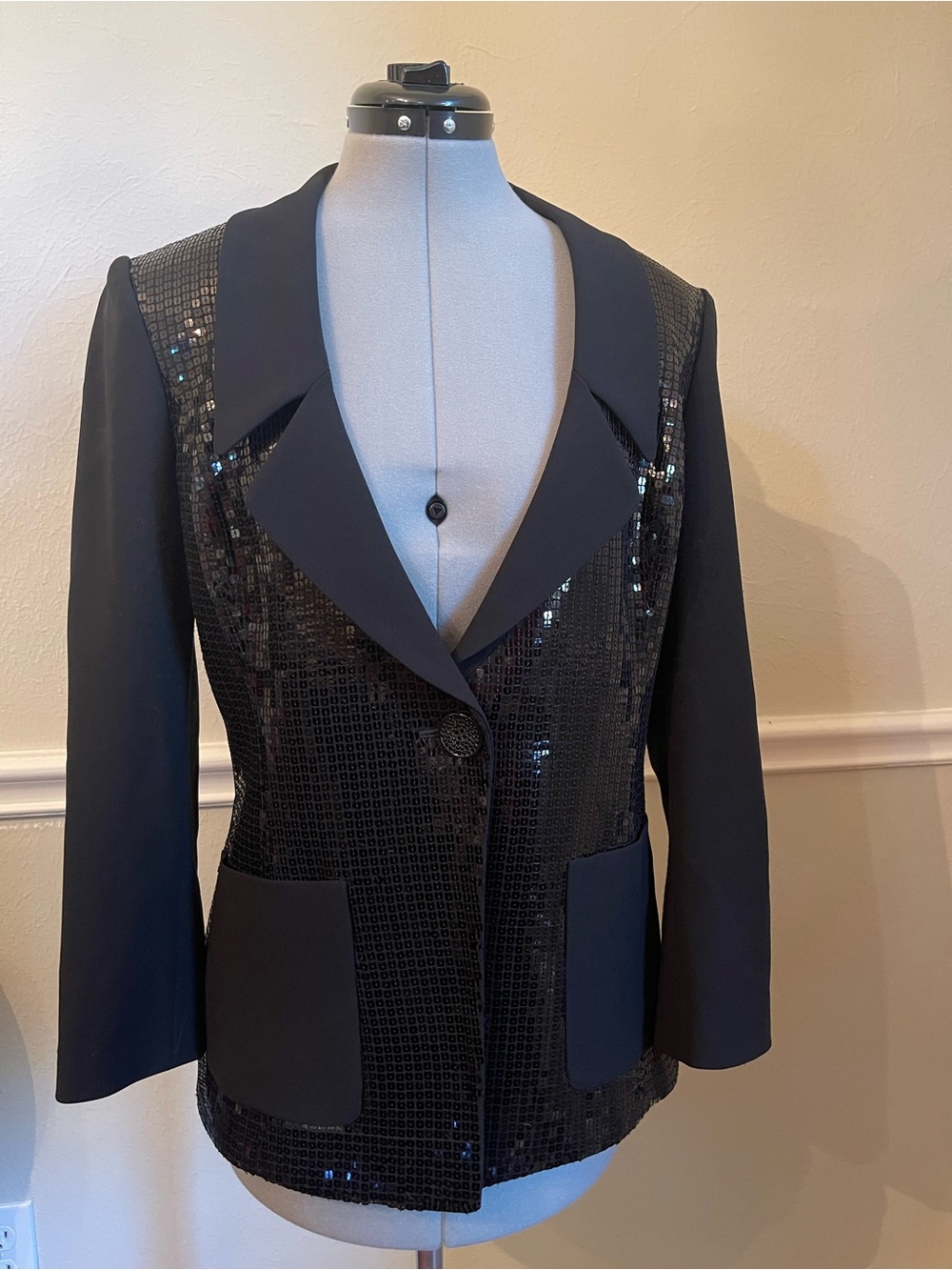 St. John Black Sequin Front Blazer